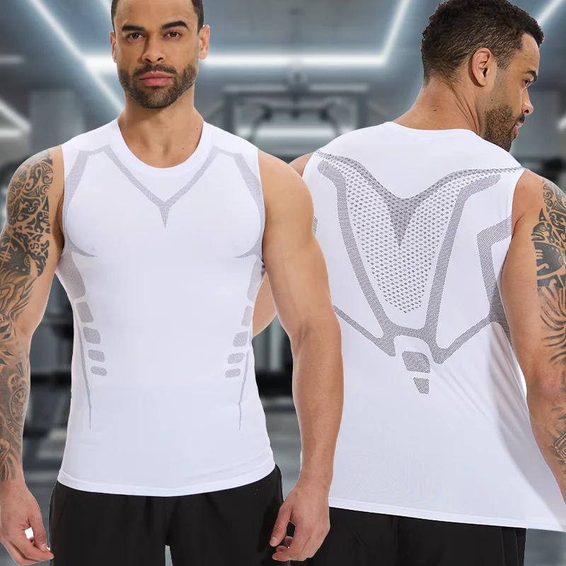 Men Shapewear Strip Shaping Vest Sleeveless Shirt Tight Compression Shirts Tank Top Body Shaper Breathable Body Shaper Round Neck Underwear image 6