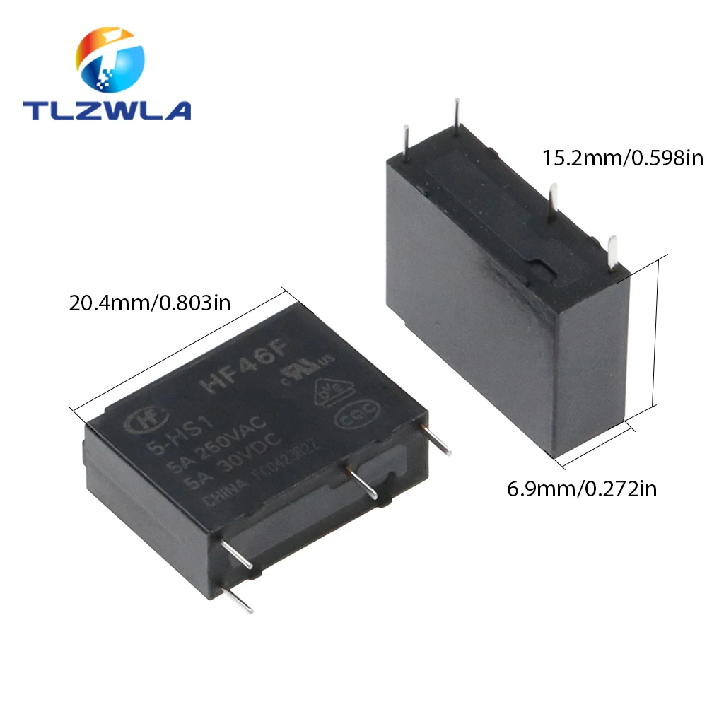 100PCS 30VDC Power Relays HF46F-005-HS1 HF46F-012-HS1 HF46F-024-HS1 5-HS1 12-HS1 24-HS1 5A 250VAC 4PIN 5V 12V 24V DC