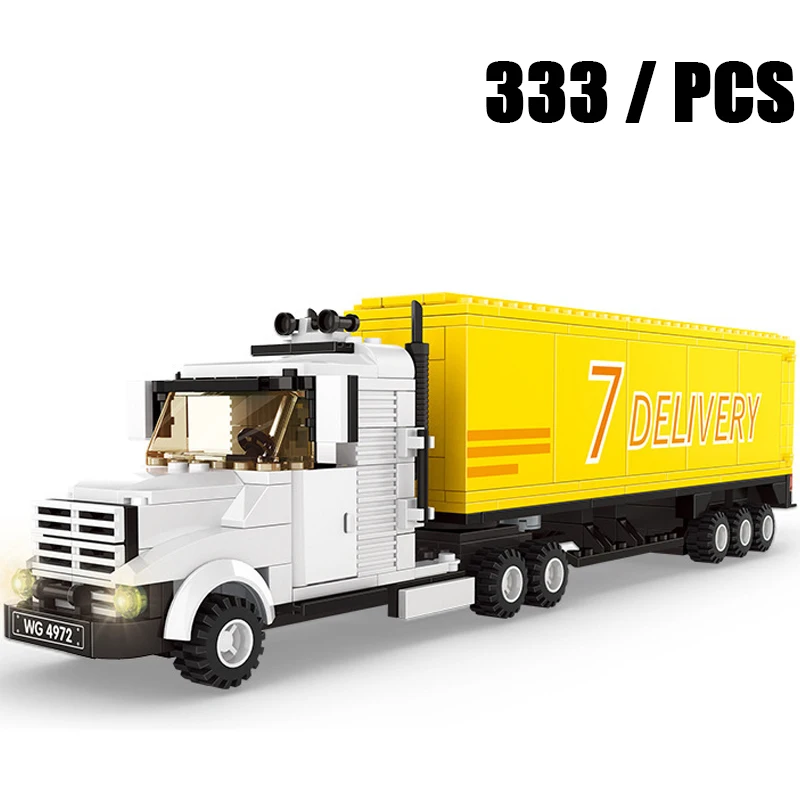 2023 City Traffic Toys Goods Transport Big Truck Sanitation Car Cement Crane Building Blocks Model Set MOC Kids DIY Classic Gift