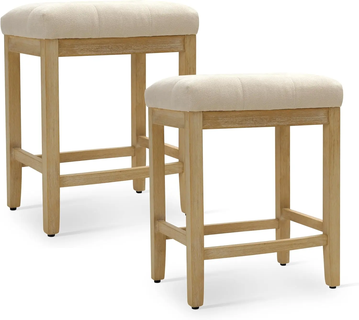 طقم مقاعد بار بارتفاع عداد مكون من 2، مزرعة حديثة، مقعد قماش بيج، أرجل خشبية، 24 بوصة