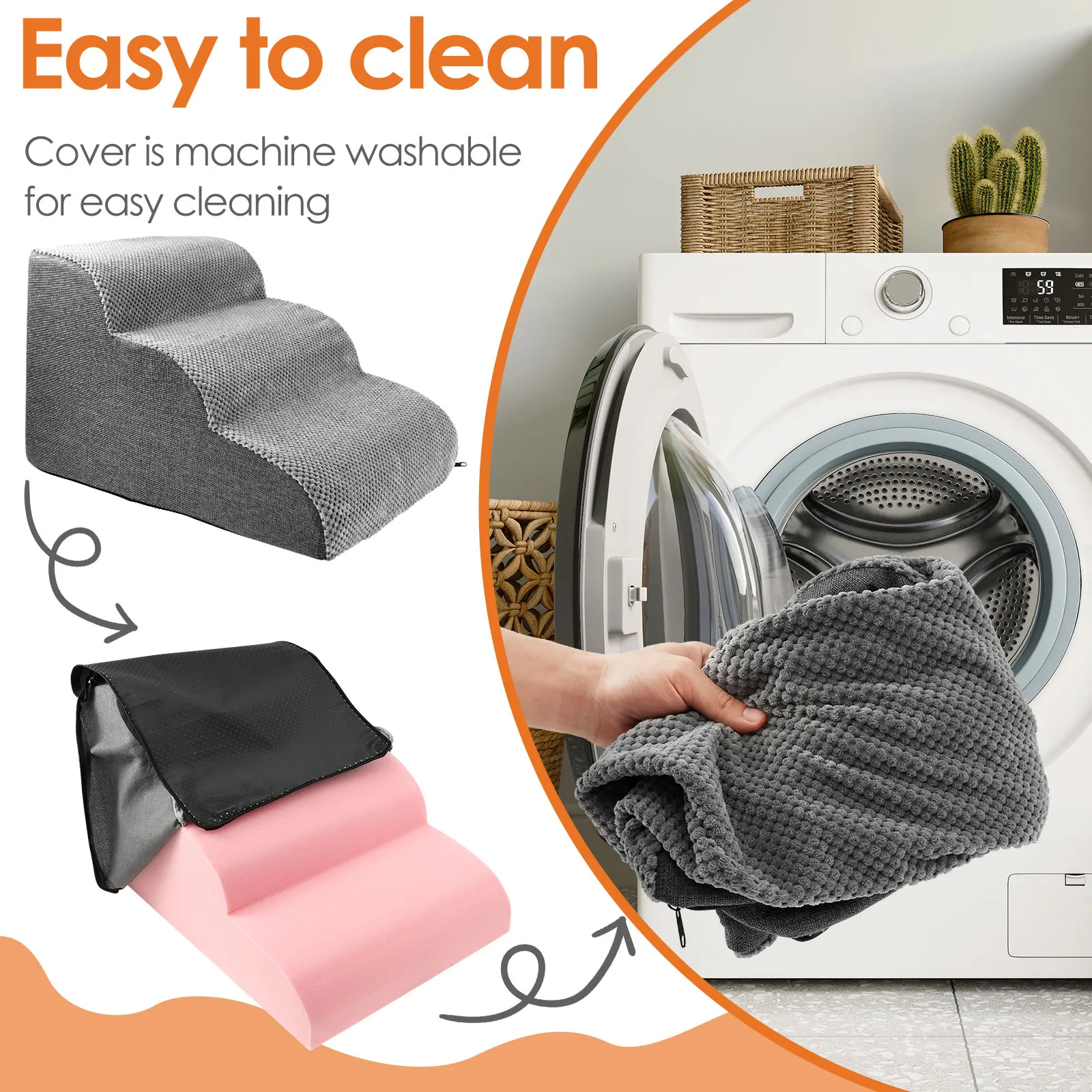 Curved Dog Stairs Ramp for High Beds and Sofa Climbing Pet Steps Nonslip Sponge Filling for Small Dogs and Cat