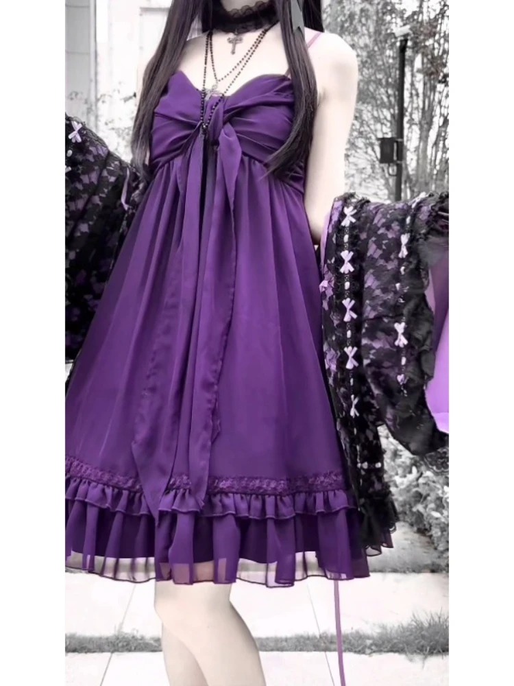 Vintage Elegantes Kleid mit Neckholder-Ausschnitt, Geraffter Oberseite, Stufenspitzen-Saum, Y2K Harajuku Lolita Kawaii Romantisches Abendkleid für Damen