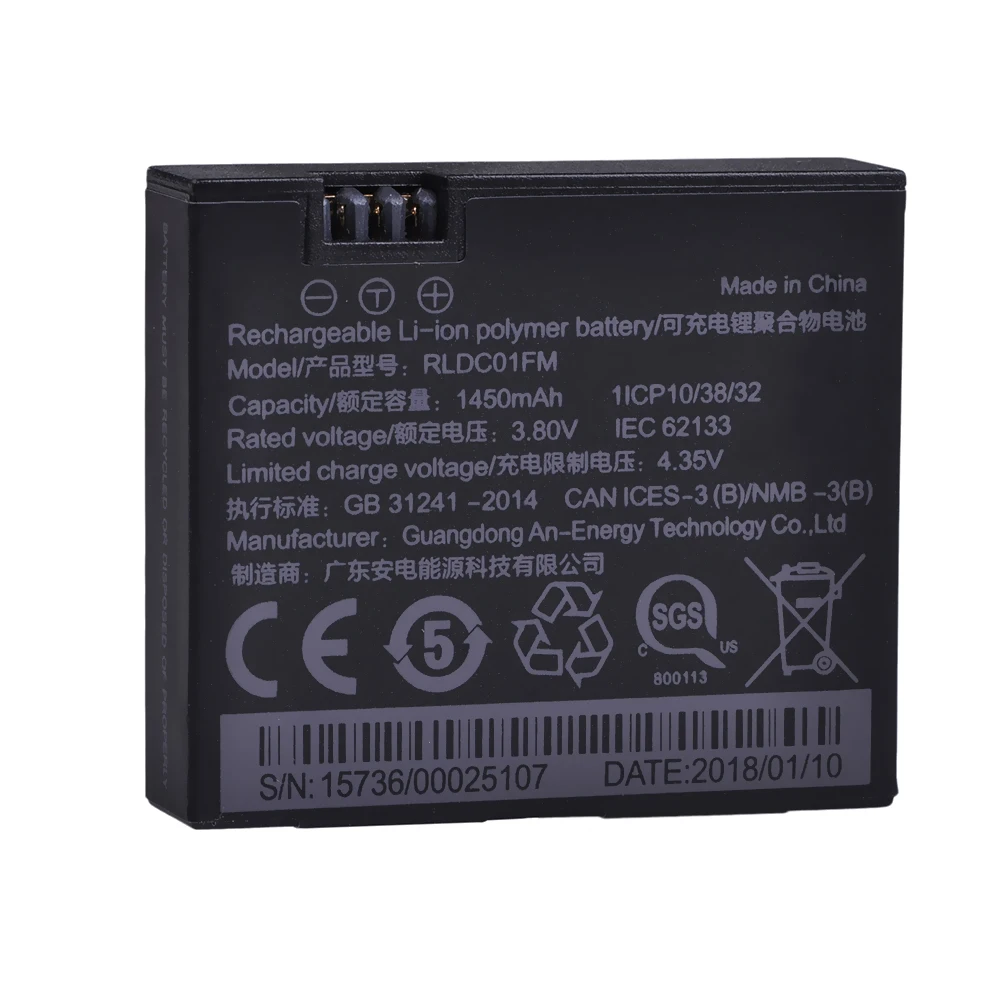 Akumulator litowo-jonowy Mijia 1450 mAh + 3-gniazdowa ładowarka LED do kamery akcji Xiaomi Mijia 4k Mini, Xiaomi Mijia RLDCD1FM