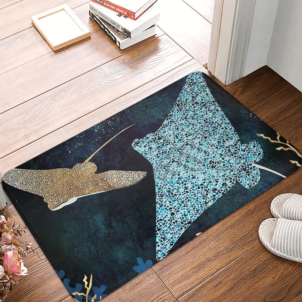 Metallic Ocean Bathroom Mat Metallic Stingray II Bath Mat Doormat Flannel Carpet Entrance Door Rug Home Decoration