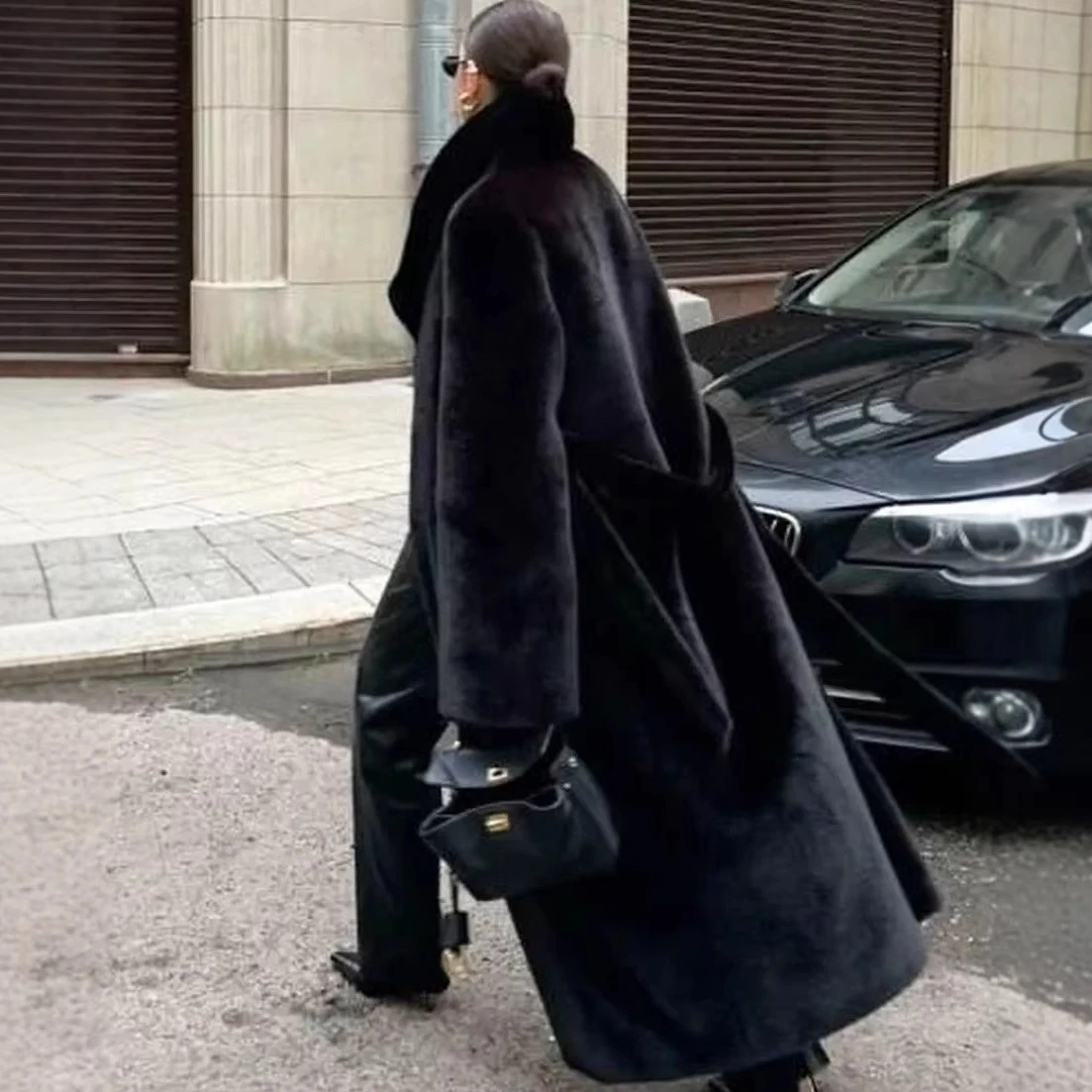 Women Faux Fur Long Coats Jackets Turn Down Collar Coat Thick Warm Y2k Streetwear Jacket Elegant Work Outerwear Autumn Winter