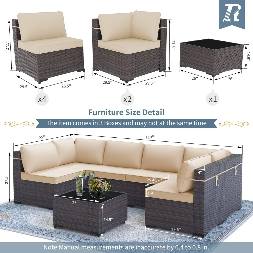 Outdoor Patio Furniture Set,7 Pieces Outdoor Furniture All Weather Patio Sectional Sofa PE Wicker Modular Sets with Coffee Table