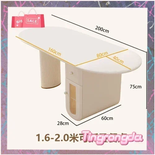 JJJJ07Cream Style Folding Dining Table Home French Simple Retractable Stone Plate Kitchen Island Dining Table