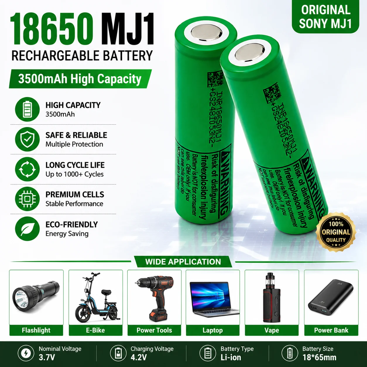 🌹 Neue MJ1 18650 3500mAh 3,7V Dauerentladung 12A 🌹 Geeignet für tragbare …