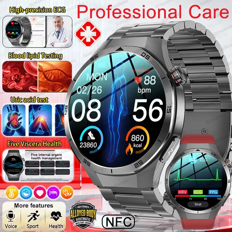 NEW Watch 5 Nursing level High Precision ECG+PPG Lipids Uric Acid SmartWatch Blood Pressure Body Fat Health NFC Sport Call Watch