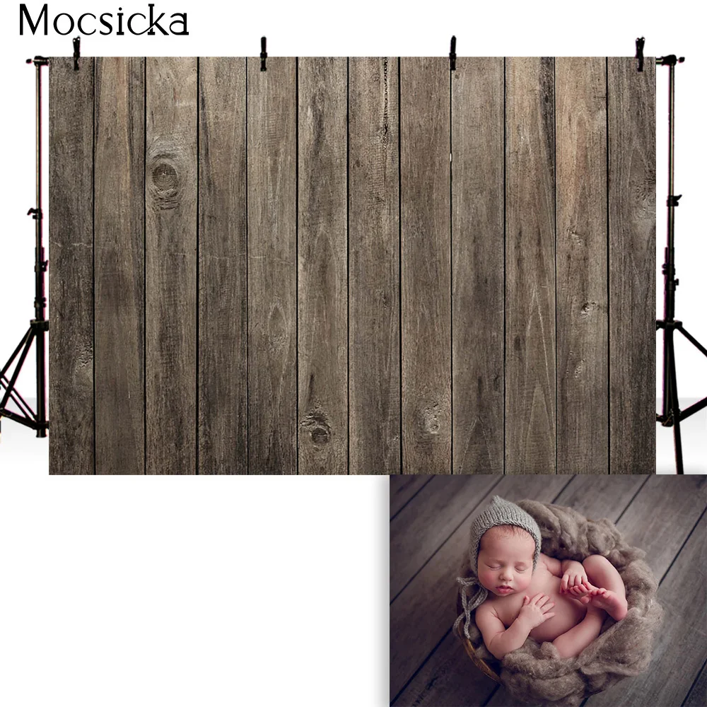 Mocsicka Wood Floor Photography Background Newborn Portrait Photo Wallpaper Rubber Mat White Brown Decorative Props Studio Booth