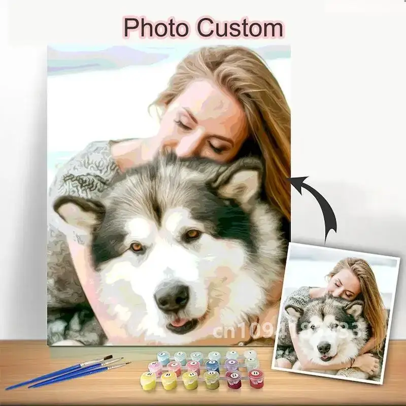 GATYZTORY 24/36 Color Personalised Photo Custom DIY Painting By Numbers Special Gift For Lover Friend Family Pets  Canvas Paint