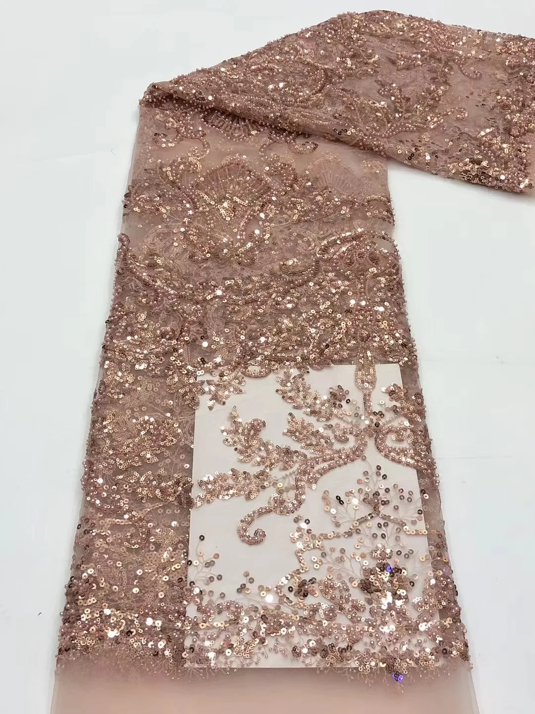 

Luxury French Lace Fabrics Handmade Heavy Beaded Embroidery Bridal Sequins Lace Fabric for Evening Dress AXB5636