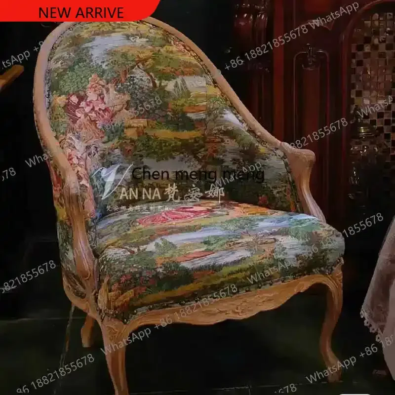 D136  American pastoral solid wood fabric tiger chair living room French retro sofa chair bedroom studio casual single chair