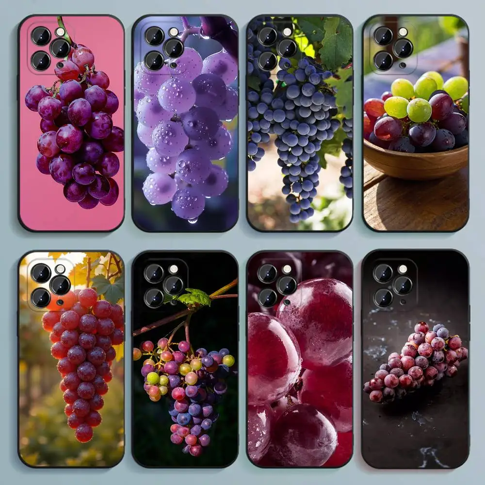 

Summer Fruit Grape Phone Case For iPhone 17,16,15,14,13,12,Pro,Max,Plus,E,SE4,Air,Mini Black Soft Cover