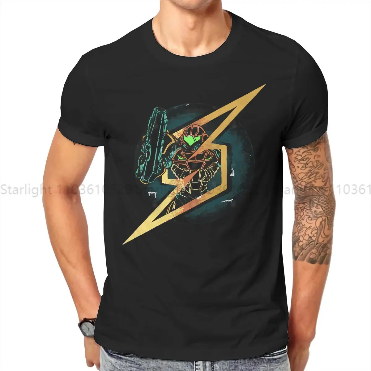 Samus Lightning Ball Man's TShirt Super Metroid Crewneck Short Sleeve T Shirt Funny Birthday Gifts