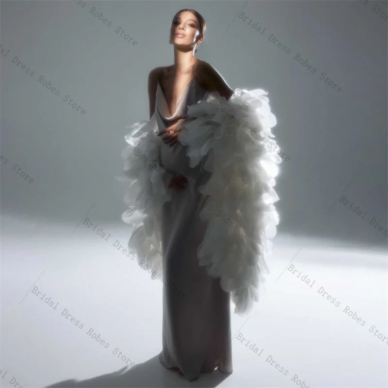 

Cape Wrap White Women Pregnant Prom Dress For Photo Shoot Sexy Stripe Sleeveless Bridal Morning Robe Customized Long Party Gown