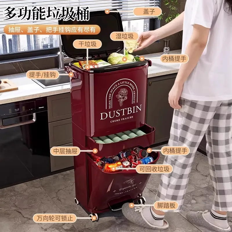 Hands-Free Waste Bin  ‌Premium Kitchen Trash Can Dual-Compartment Garbage Container Odor-Proof Recycling Bin