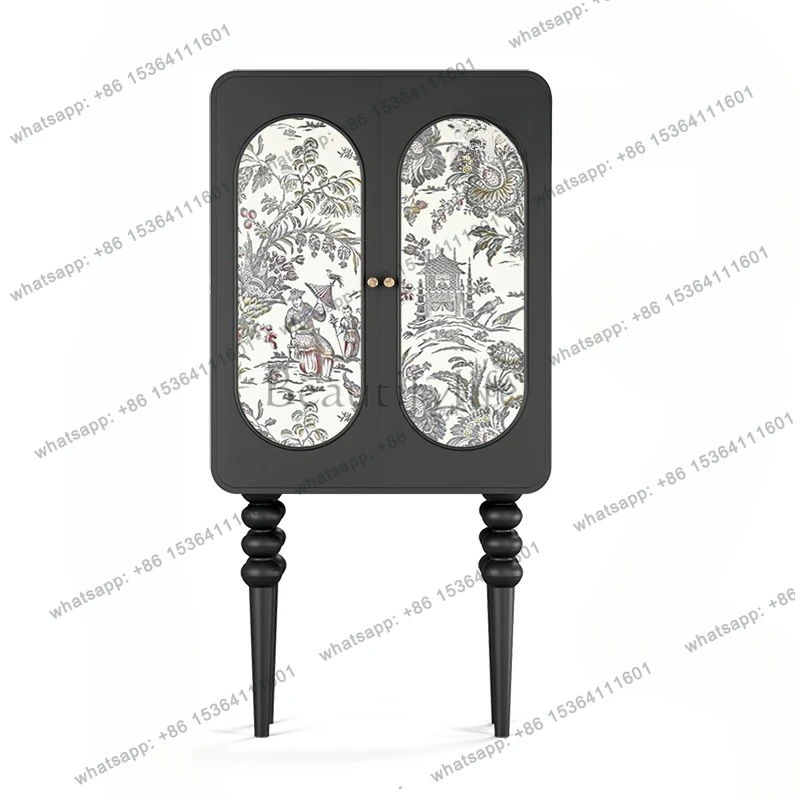 

French antique high-footed locker solid wood black premium locker living room bedroom painted storage cabinet