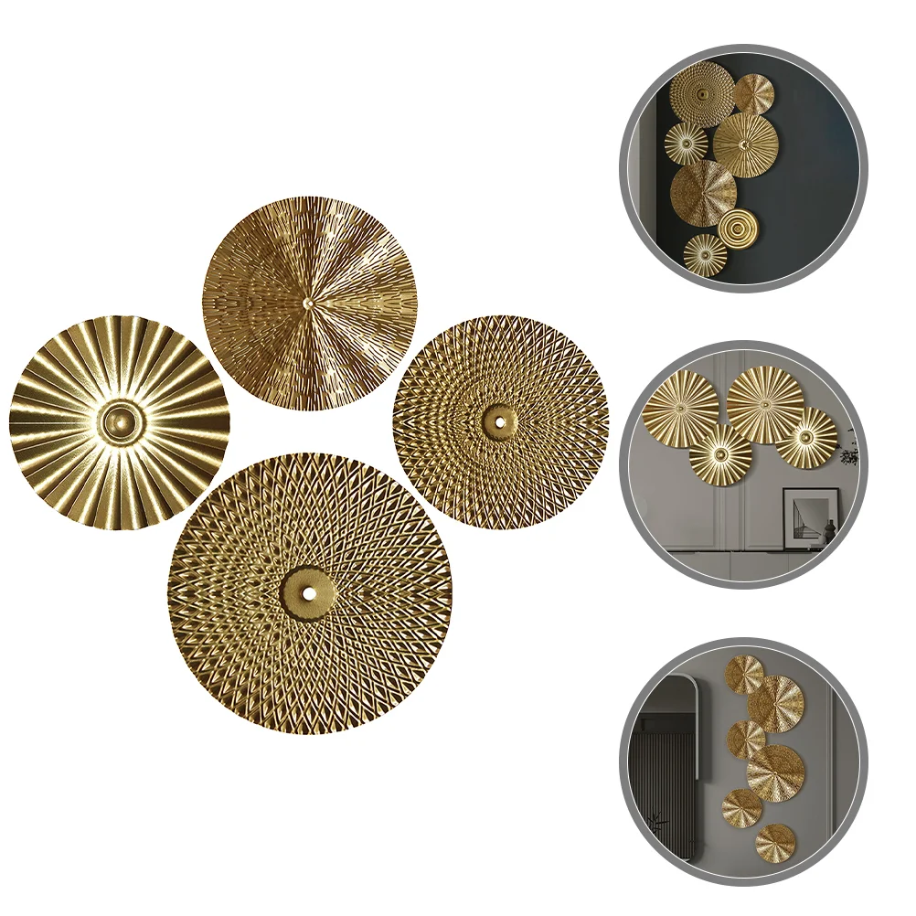 

Pendant Light Luxury Golden Disc Iron Wall Hanging Room Decoration Home Metal 4pcs Locket Decorations