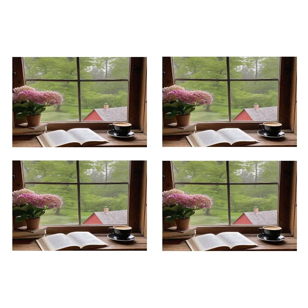 طقم مفرش طاولة مستطيل مكون من 4 قطع، تصميم زهور، سهل التنظيف، ديكور منزلي أنيق، مثالي لتناول الطعام والاحتفالات. #6