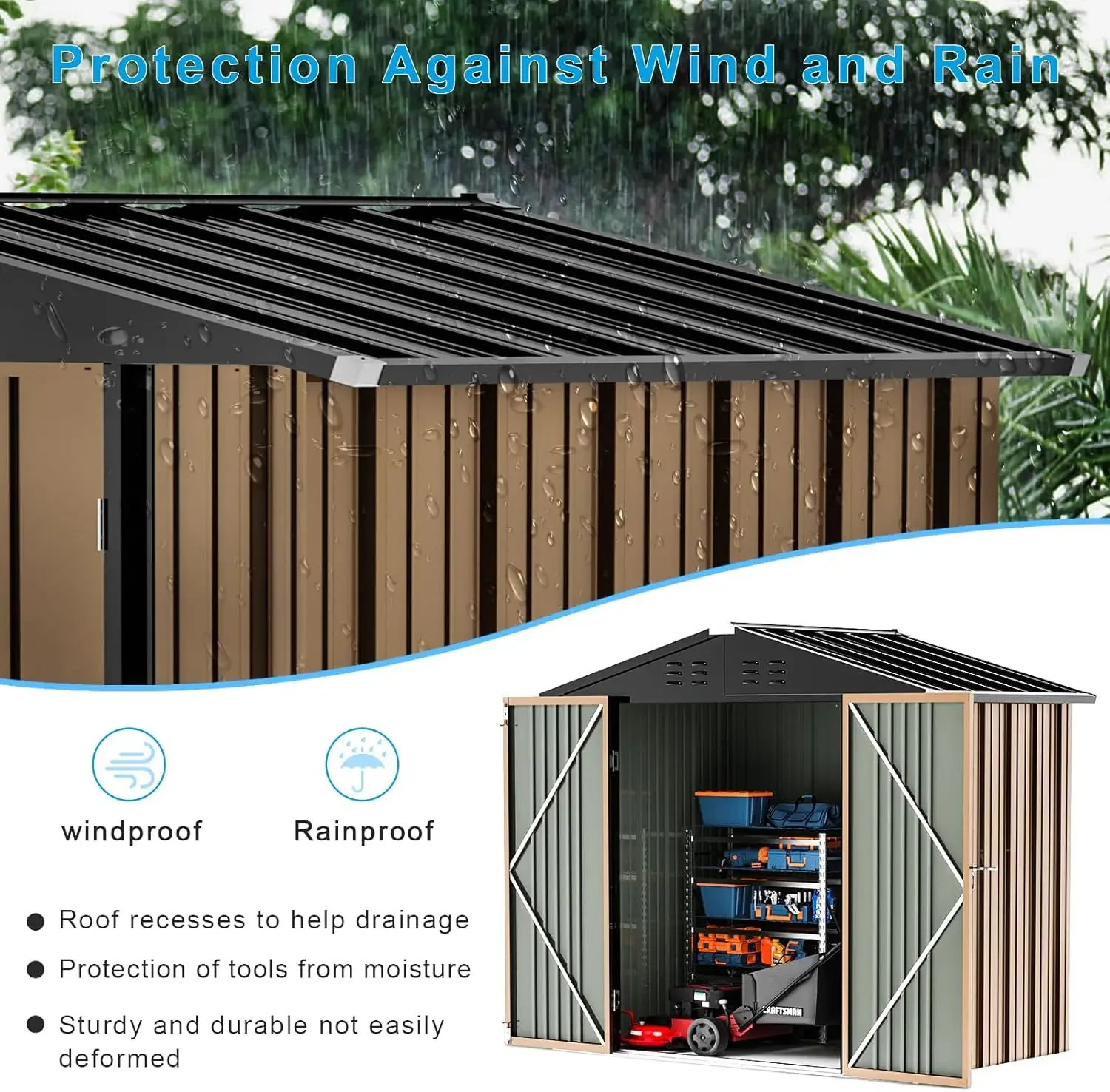 Outdoor Storage Shed, 6x8 FT Utility Tool Shed Storage House with Lockable Door, Steel Anti-Corrosion Garden Shed Outdoor