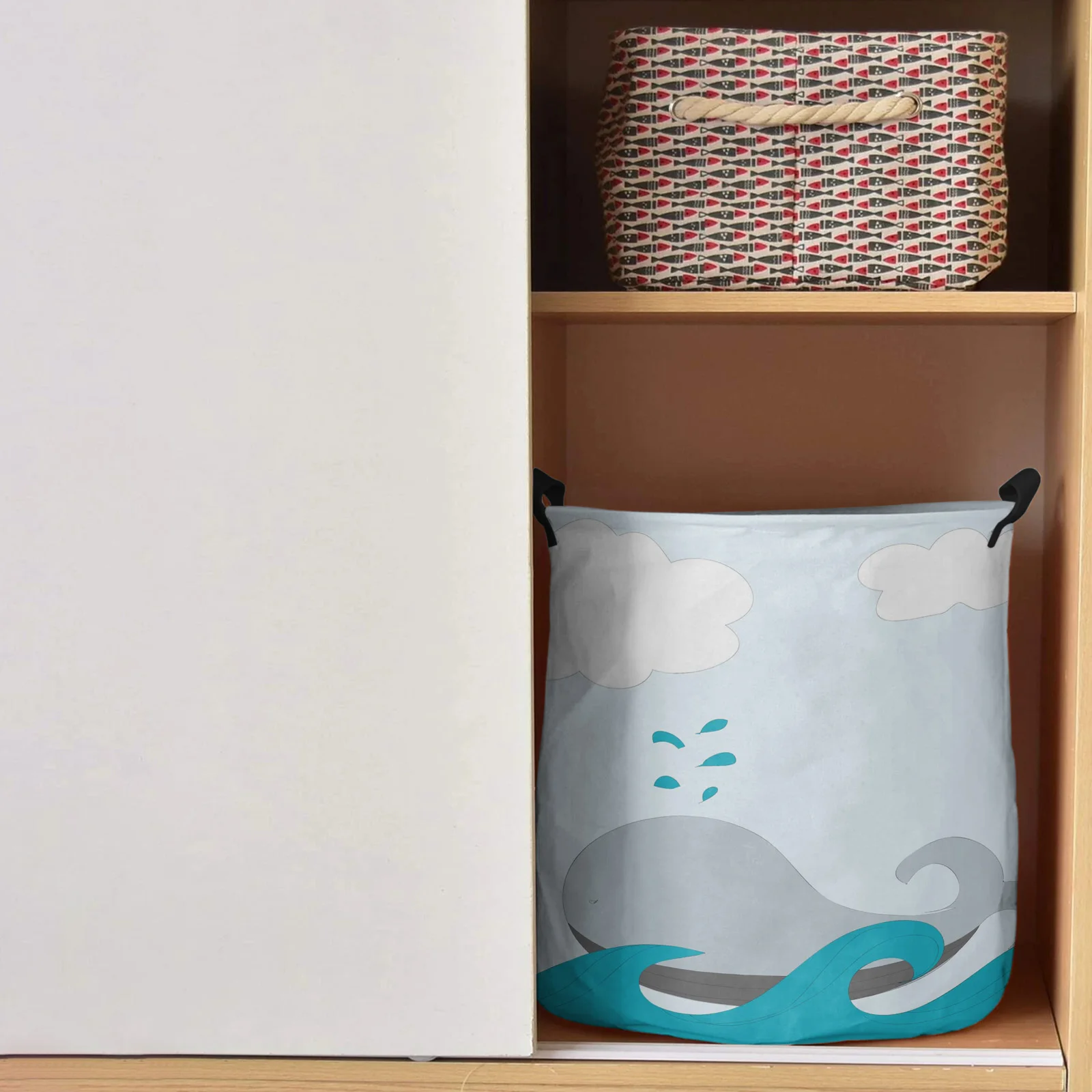 Cartoon Whale White Cloud Cute Dirty Laundry Basket Foldable Waterproof Home Organizer Basket Clothing Kids Toy Storage Basket