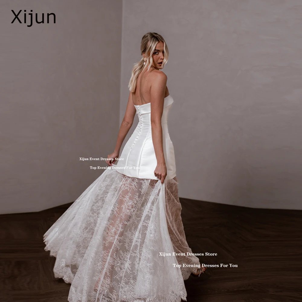 Xijun Ivory Satin Lace Wedding Dresses Strapless A-Line Formal Prom Dresses Sleeveless Sexy Bridal Gowns Women 2025 Customized