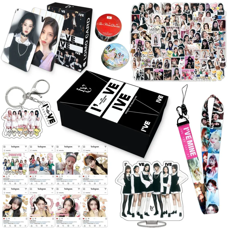 

KPOP IVE Album Gift Box Photocards Stickers Tape Acrylic Stand Combination Kits WONYOUNG YUJIN LIZ REI Fans Collection Gifts