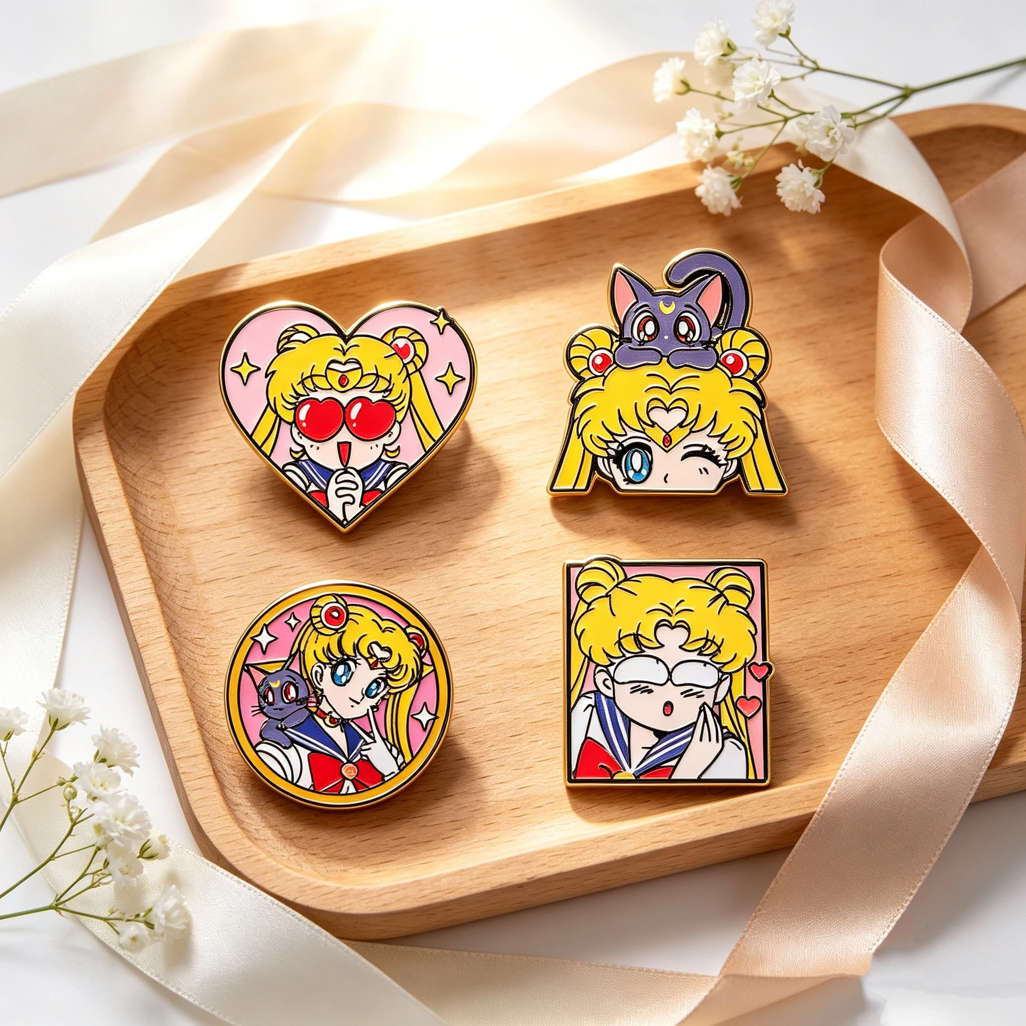 4Pcs Japanese Cute Girl Enamel Pins Set, Anime Character Badges, Decor Brooches for Backpack Clothes Fan Gift