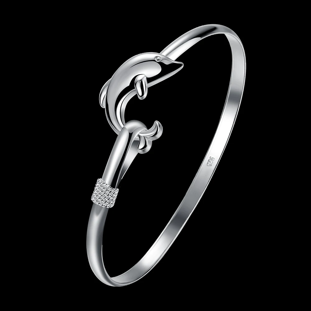 

Hot 925 Sterling Silver Bracelets Fine Cute Dolphin Bangle Adjustable Jewelry Fashion Party Gifts Girl Student