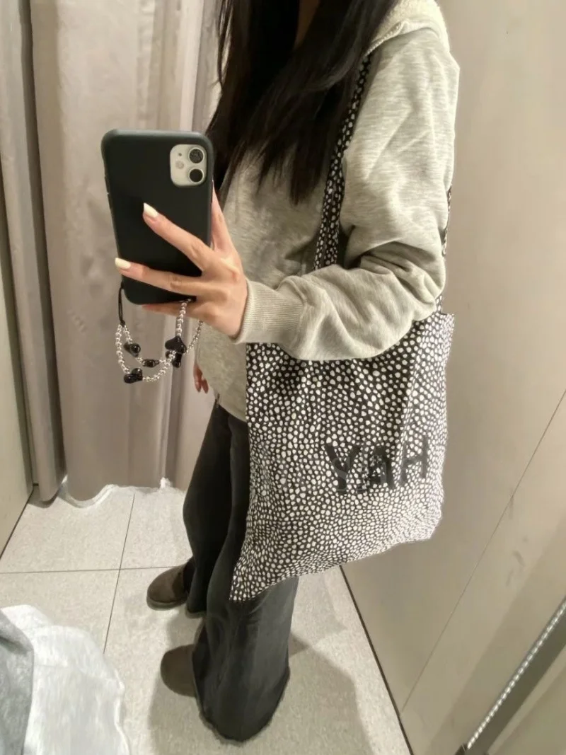 Large Capaci Canvas Tote Bag op Bag Single oulder Leopard Print Quirky Design Korean Sle Handbag for Youth Daily Use