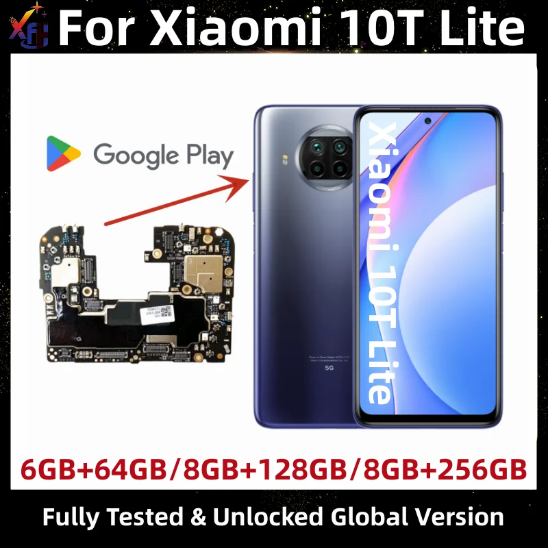 Motherboard for Xiaomi Mi 10T Lite M2007J17G, Unlocked Mainboard,  128GB, 256GB ROM, Chips Logic Board, Global Version