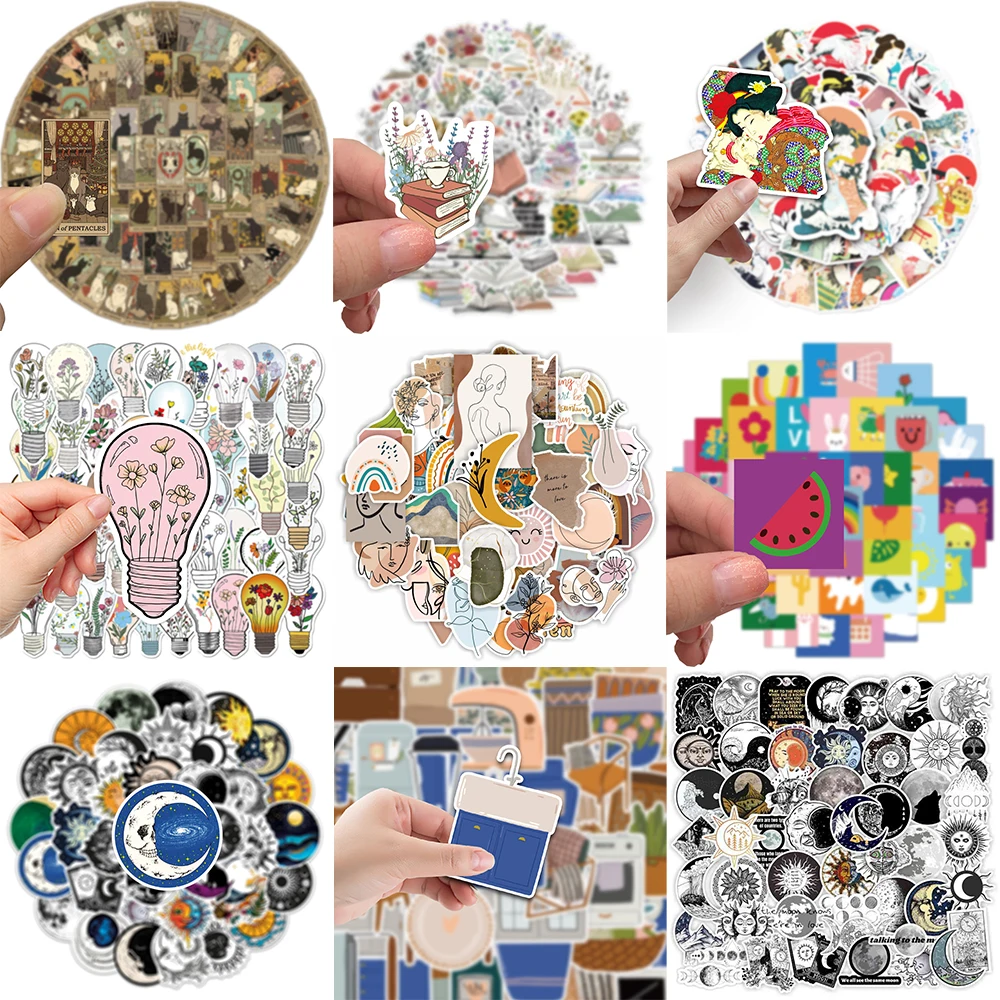 10/30/50PCS Cartoon Art Pattern Stickers Series Light Bulb Flower Graffiti Helmet iPad Luggage Laptop Phone Decoration Wholesale