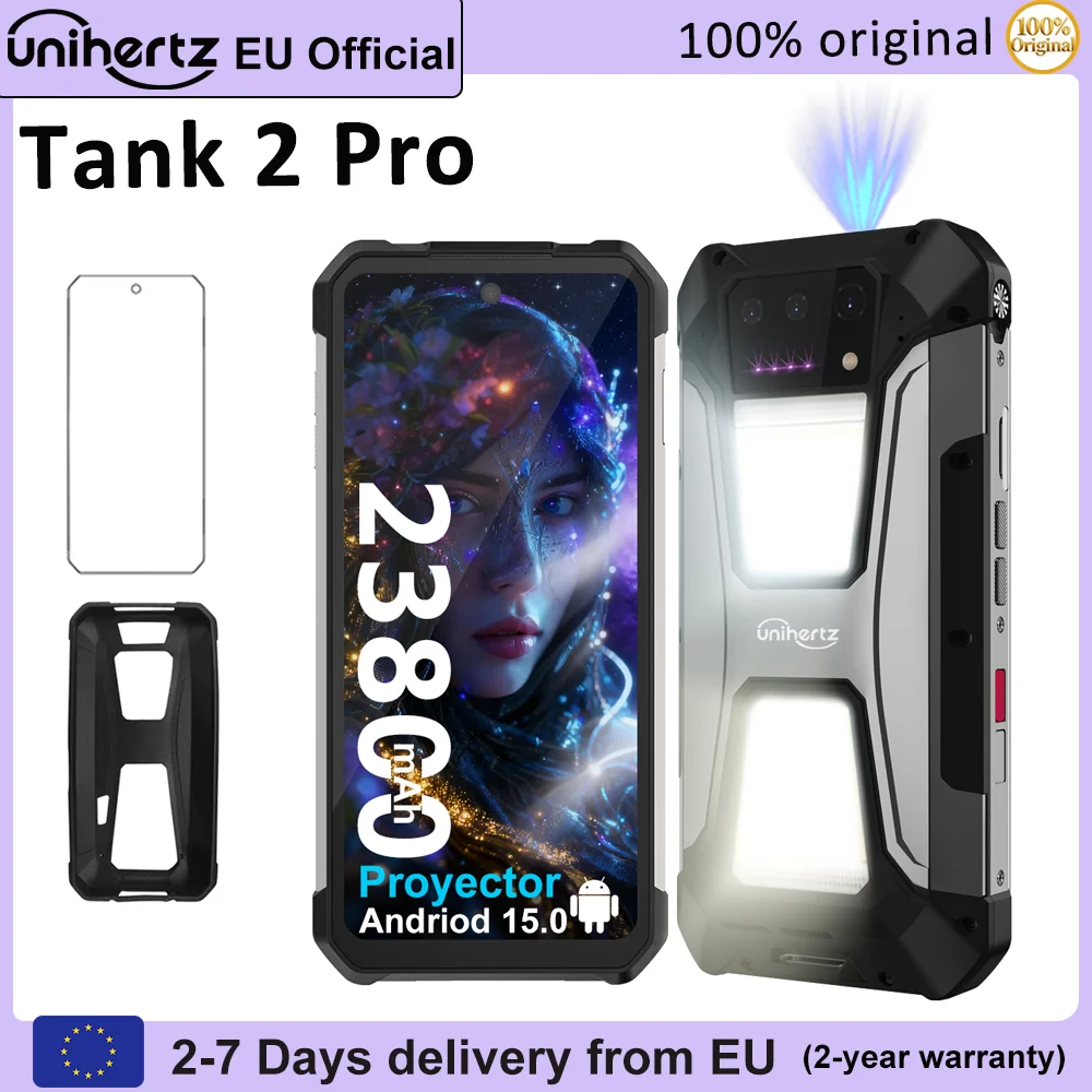 Unihertz Tank 2 PRO 8849 Smartphone robuste avec projecteur 512GB 24GB 2.4K téléphone portable Android 14 23800 mAh 100MP 64MP téléphone NFC