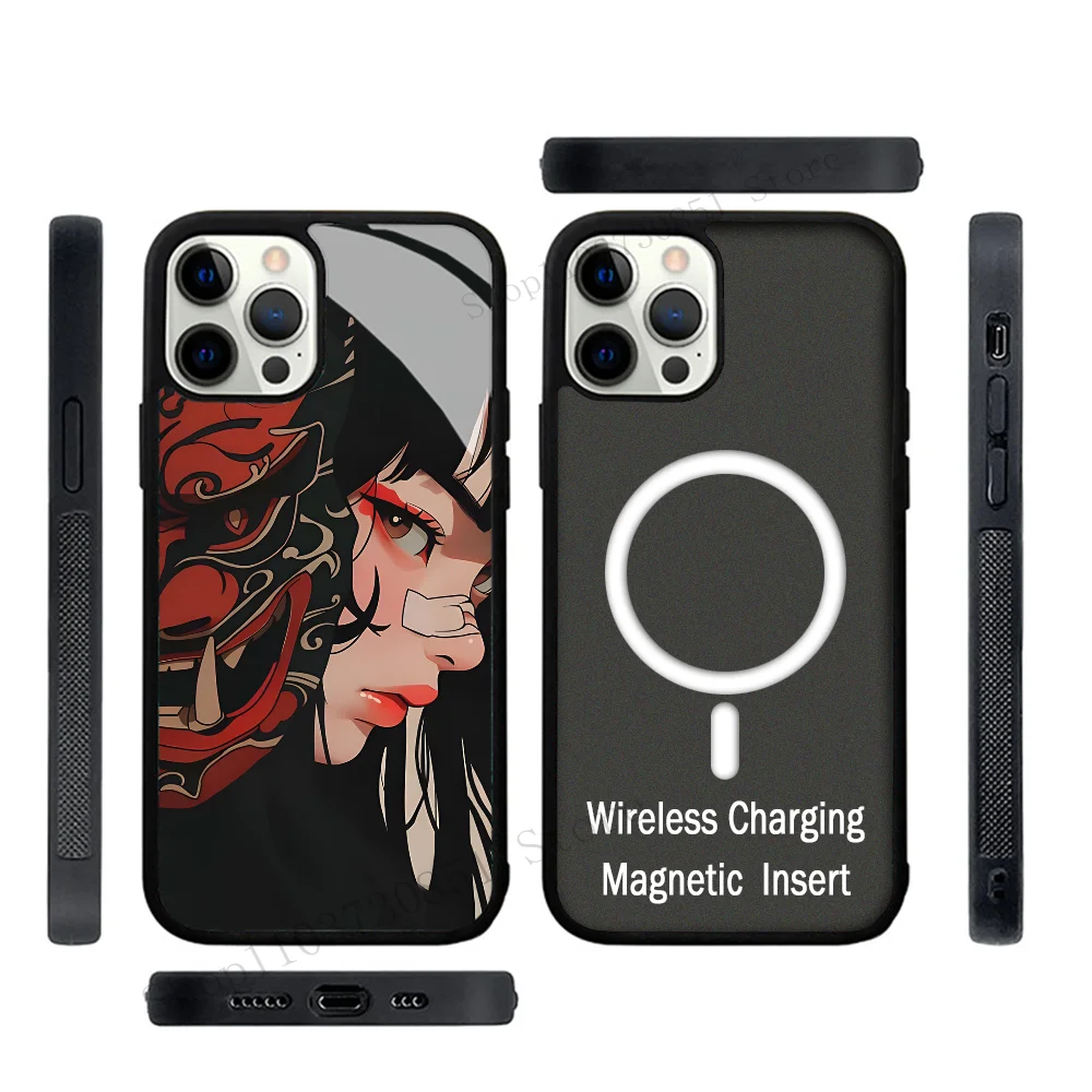 Anime Ghost Mask Girl Phone Case Strong Magnetic For IPhone 15 14 13 Pro Max 11 12 Mini Alex Mirror For Magsafe