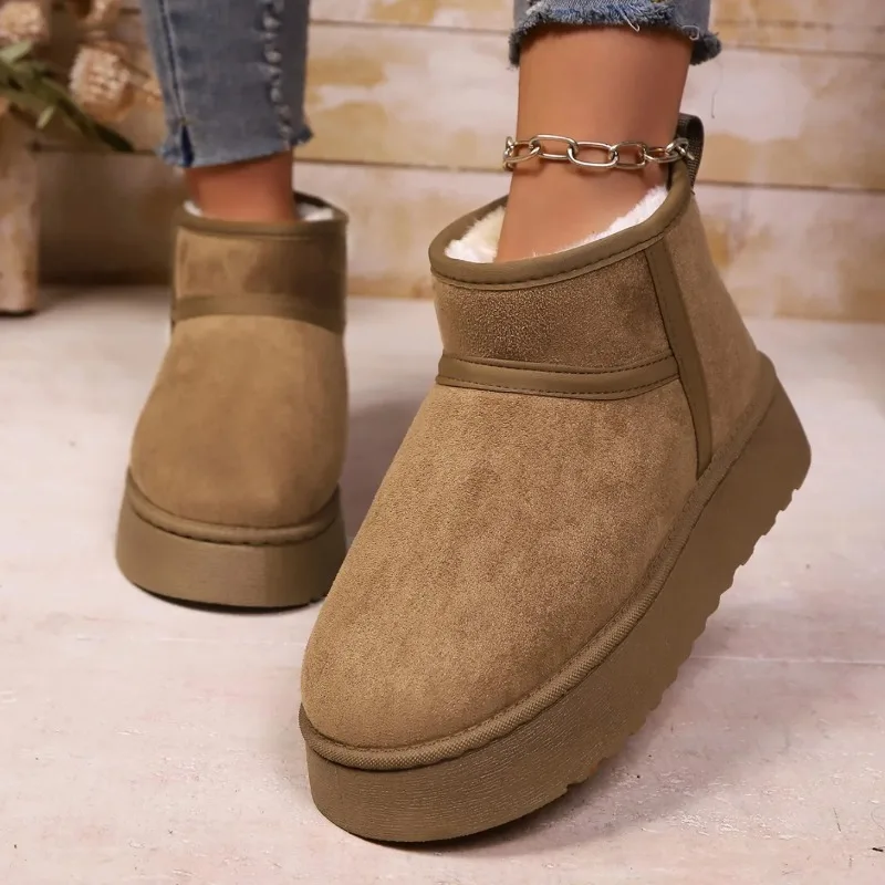 Designer's 2026 New Winter Trendy Women's Snow Boots Suede Fashionable Lined Plush Flat Warm and Comfortable Women's Snow Boots view 2