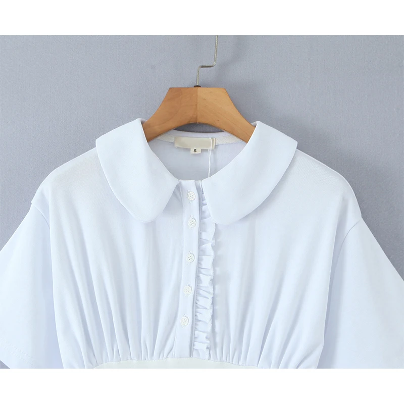 Jastie doce menina peter pan colarinho manga curta branco mini vestido feminino fino em camadas plissado hem vestidos de verão estilo preppy robe