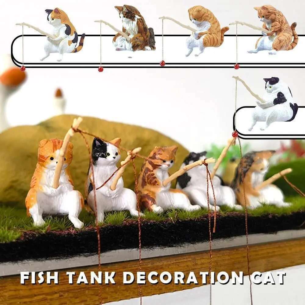 5Pcs Aquascape Decorative Ornaments Fishing Kittens DIY Aquarium Cat Fishing Ornament