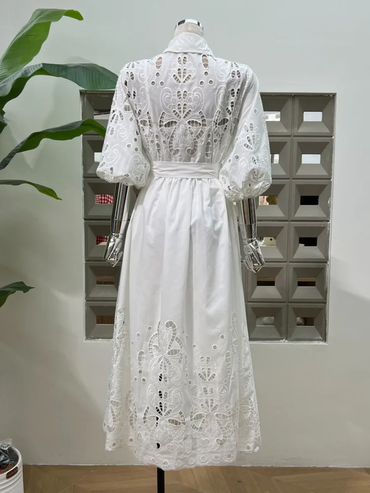 DFDG Vestidos de mujer informales con solapa suave y bordado con botones recortados en la parte delantera, manga corta, estilo bohemio, verano y primavera 2025