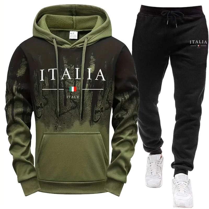 Autumn Winter Daily Sports Fashion Sweatshirt and Sweatpants Outfit Men's Set/Hoodie/Pants Italy New in Casual Hooded Tracksuit view 3