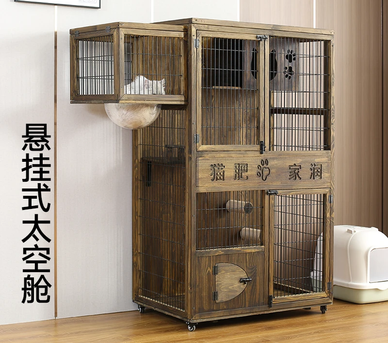 Luxury Cat Cage Home Cat Cabinet Solid Wood Pet Cage Super Large Free Space Three-Layer Cat House Customizable Cat Villa