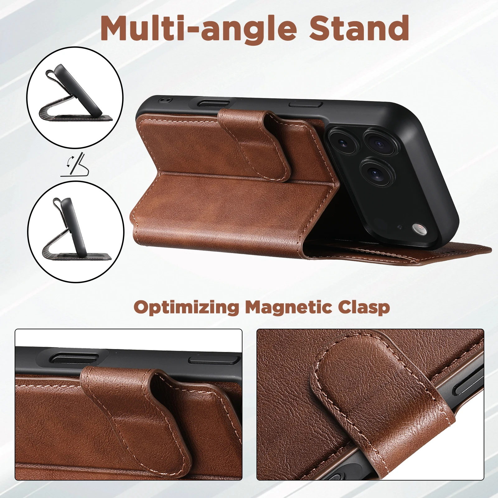 SUTENI Kunstleder Kabelloses Ladegerät Kartenhalter Ständer Brieftasche Magnetische Klapphülle Handyhülle für iPhone 18 Pro Max 17 16 15 14 – Detail 33
