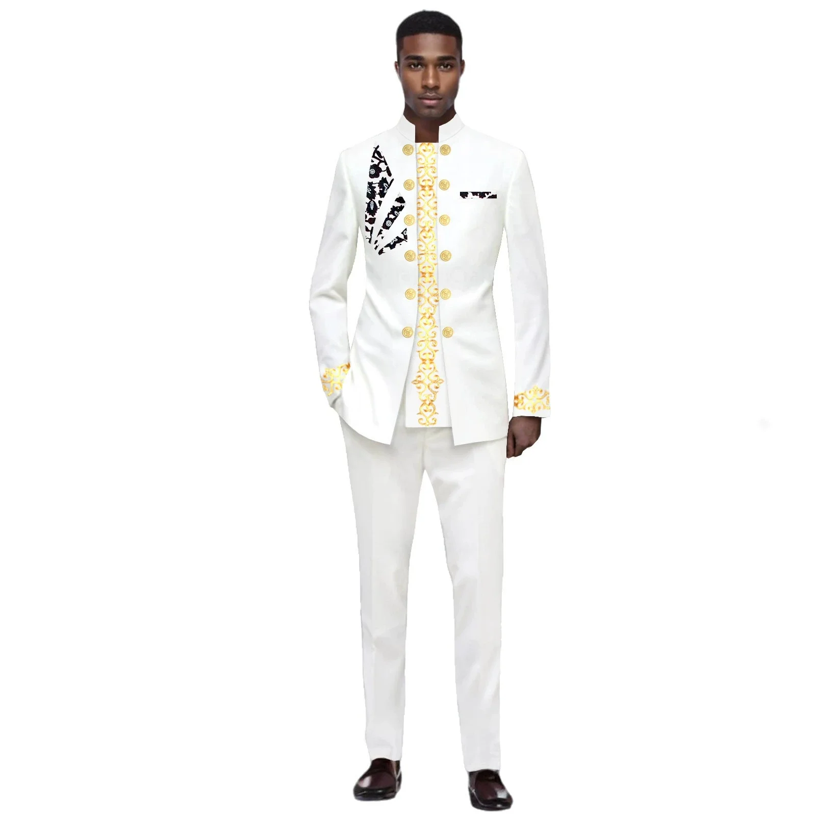 بدلات رجالية بقصة ضيقة وسترة وسراويل مطرزة مزدوجة الصدر مكونة من قطعتين ملابس تقليدية ملابس أفريقية جديدة