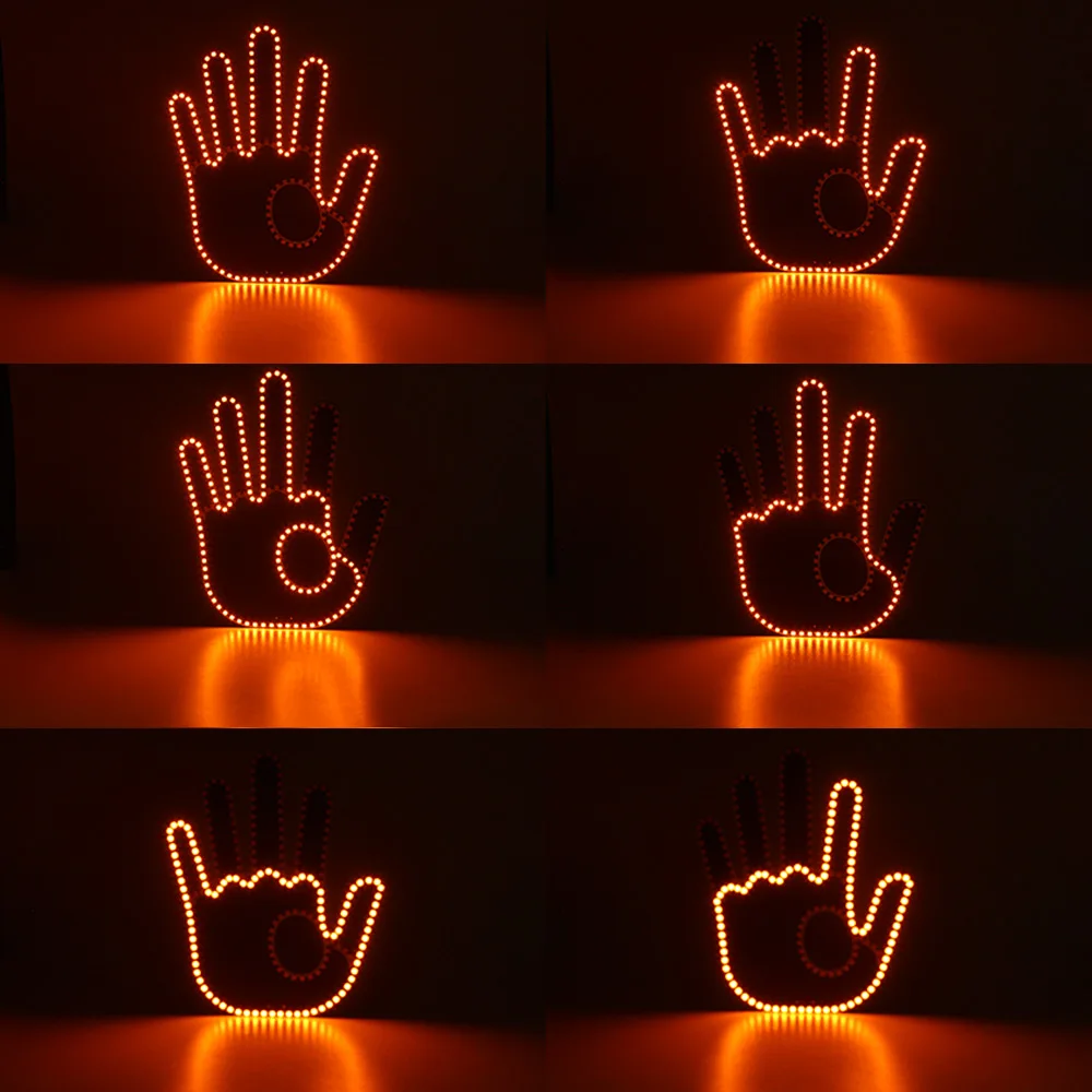 1pc LED Illuminated 7Gesture Light Car Finger Light With Remote Road Rage Signs Middle Finger Gesture Light Hand Lamp