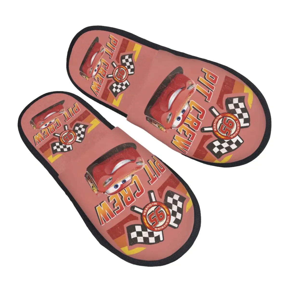 Custom Lightning McQueen Pit Crew House Slippers Women Cozy Memory Foam Slip On Spa Slipper Shoes