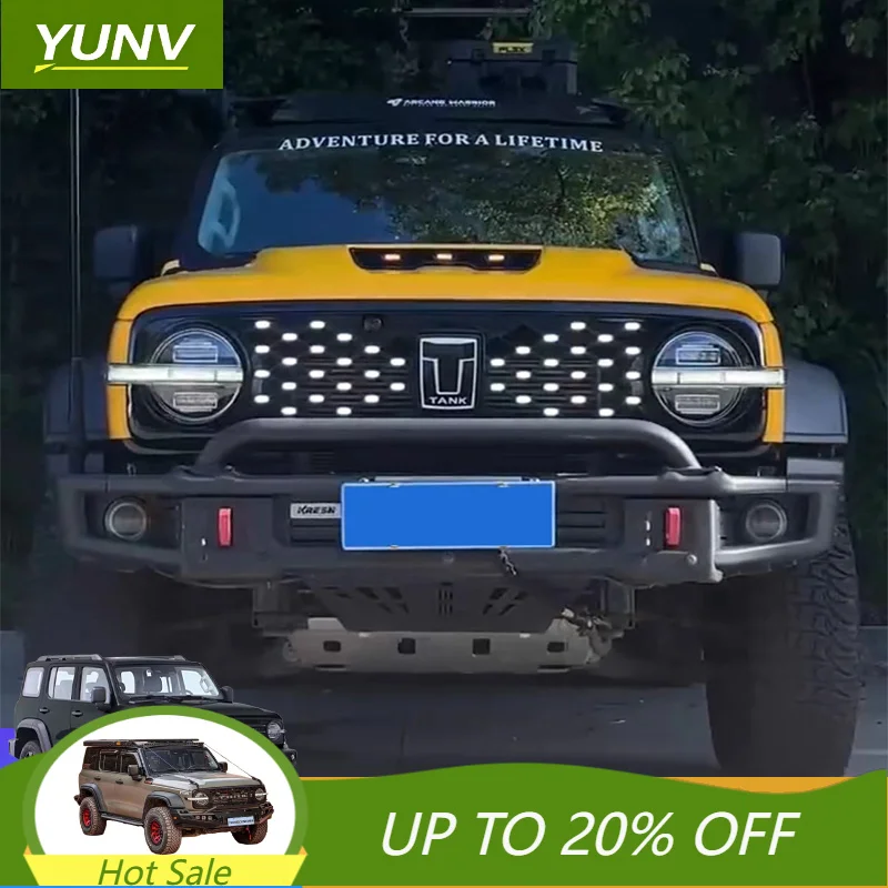 Передняя решетка YUNV для GWM Tank 300 HI4T, аксессуар для внешнего тюнинга, внешние аксессуары, интегрированная сетка-защита переднего бампера.