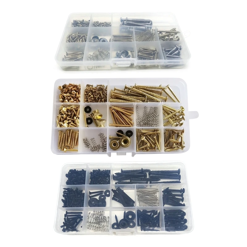 258 Pieces Guitar Screw Kit - 9 Types, Guitar Screws Assortment Set with Springs for Electric Guitar Switch, Neck Plate