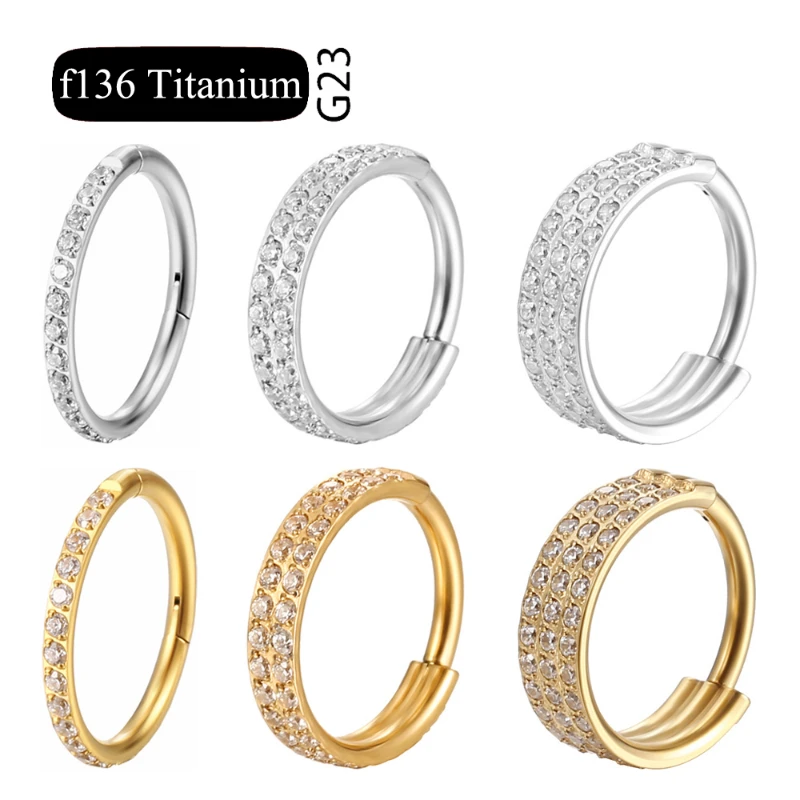 G23 Titanium Nose Piercing Double Layered Triple Maquina De Hacer Piercing Hinged Zircon Nose Rings Helix Cartilage CZ  Septum