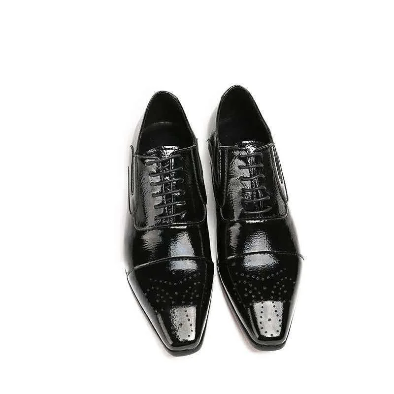 Men’s Dress Shoes with Genuine Leather in Classic Brogue Elastic Band Oxford Formal Shoes for Men