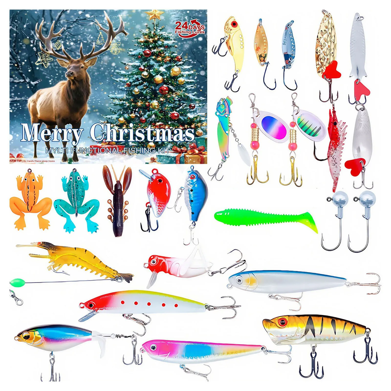 Batterie Powe couronne avec minuterie pêche calendrier de l'avent 2025 adultes hommes adolescents garçons 24 jours lunettes d'heure de noël 60 Minutes